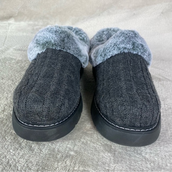 BOBS from Skechers Keepsakes Clogs Womens Size 8 Gray Fur Cable Knit Slipper NEW - Picture 5 of 9